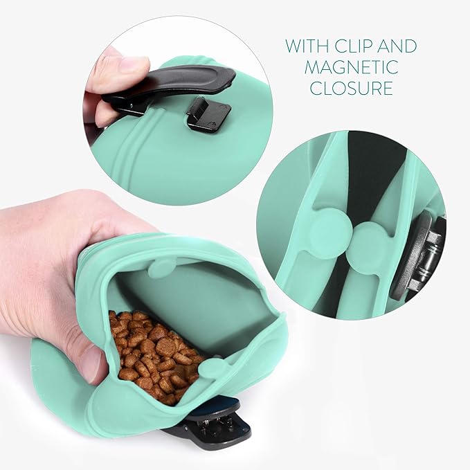 Navaris Silicone Dog Treat Pouch - Training Pet Puppy Bag Pocket Snack Treat Food Holder with Clip for Belt for Dog Walks - Set of 2