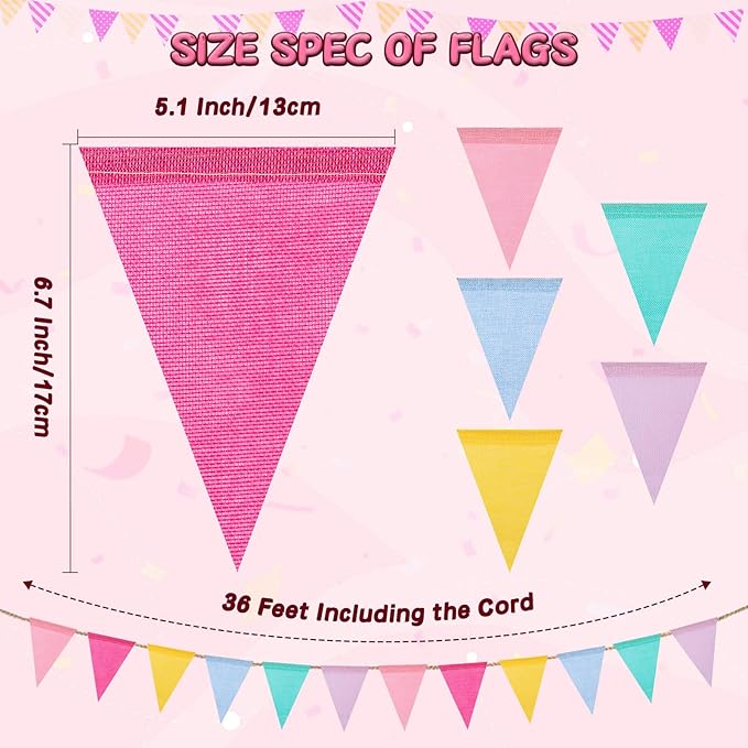 120 Flags/72ft Pennant Banner Flags Garland, Triangle Banner Pennant Flags on a String, Pastel Burlap Pennant Banner Garland Bunting Banner for Outdoor Birthday Party Decorations Pastel