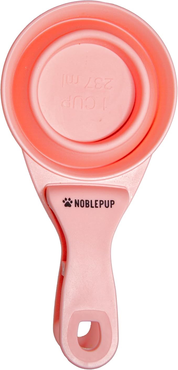 MeasureMate Pet Food Scoops with Bag Clip for Dog and Cat - 3-in-1 Multi-Function Collapsible Food Measuring Cup - 1 Cup Capacity, 8oz, Pink - Dishwasher Safe