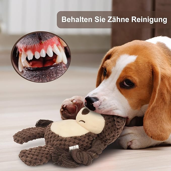 TONYFY Dog Toys, Dog Squeaker Toys with Crinkle Paper, Stuffed Animal Dog Plush Chewing Toy, Cotton Rope Interactive Toys for Puppy, Small, Middle Dogs (Brown Monkey)