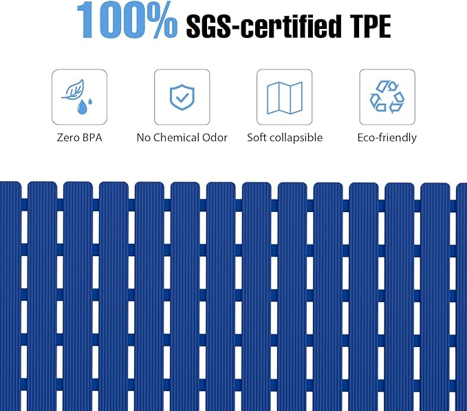 Shower Mat Non-Slip Bath Mat for Tub and Shower Stall,236 Suction Cups with Drain Holes, Quick Dry Machine Washable, Extra Grip for Stand Up Showers, Bathroom Essentials 24x24 Inch (Blue)