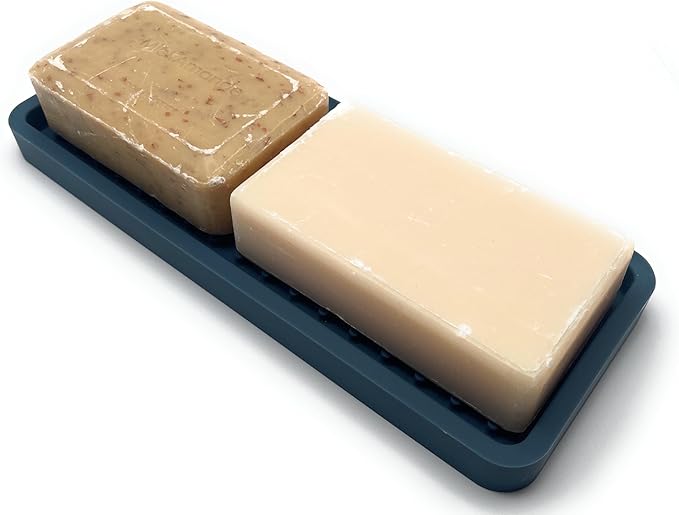 Happitasa Silicone Kitchen Sink Organizer Tray, Sponge Holder and Countertop Protector | Bathroom and Kitchen Soap Dish and Dispenser Tray (Smoky Blue, 9"x3.5")