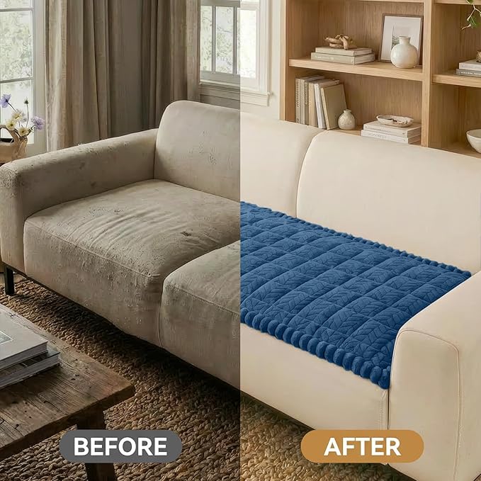 Smiry Non Slip Couch Covers for Dogs, Fuzzy Pet Couch Covers for 3 Cushion Sofa Pet Friendly, Soft Sofa Slipcovers Cushion Furniture Protector Washable (Navy Blue, 27.6" x 88")