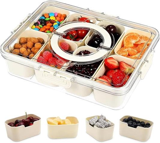 Divided Serving Tray with Lid and Handle,Portable Snackle Box Charcuterie Container,for Portable Snack Platters - Clear Organizer for Candy, Fruits, Nuts, Snacks - Perfect for Party, Entertaining