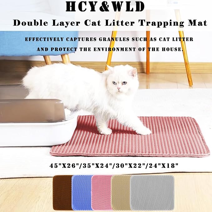 HCY&WLD Cat Litter Mat, Honeycomb Double Layer Cat Litter Trapping Mat, Waterproof Urine Proof Non-Slip, Scatter Control, Less Waste, Easier to Clean (Pink, 35" X 24")