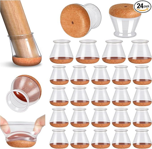 24 Pcs Chair Leg Floor Protectors, Silicone Chair Leg Protectors Caps Covers for Hardwood Floors, Furniture Pads Sliders with Wrapped Felt Bottom Medium (Fit:0.76"-1.18")