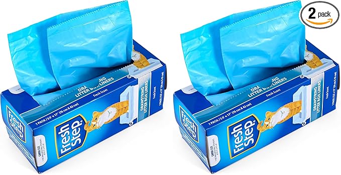 Fresh Step Drawstring Cat Litter Box Liners, Fresh Scent - Kitty Litter Bags for Rectangle or Oval Large Litterboxes, Size Large, 30" x 17" - 7 Count (Pack of 2)