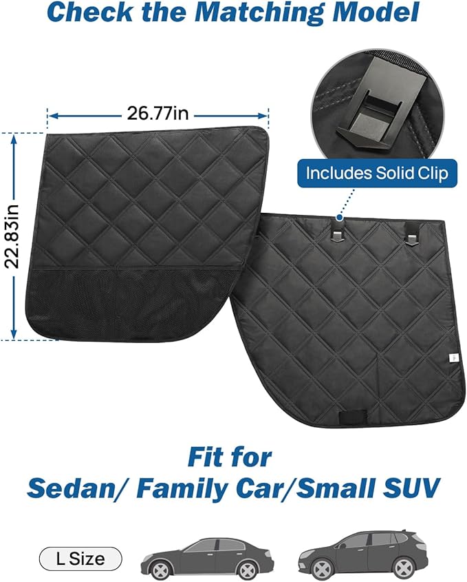 JOYTUTUS Dog Car Door Protector Compatible with Sedan/Family Car/Small SUV, Waterproof & Anti-Scratch Door Protector from Dog Scratching with Storage Pockets (2 Packs Universal Fit)