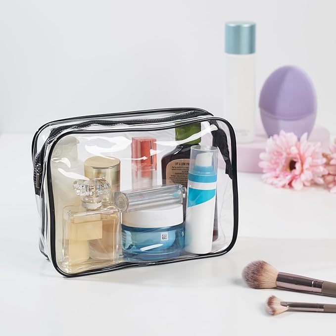 PALTERWEAR Clear Zippered Toiletry & Makeup Bags – 3-Pack Multipurpose Organizer Pouches for Travel, Cosmetics (8x6x2.5 Inch) (Crystal Clear, 6 x 8 x 2.5 Inch)