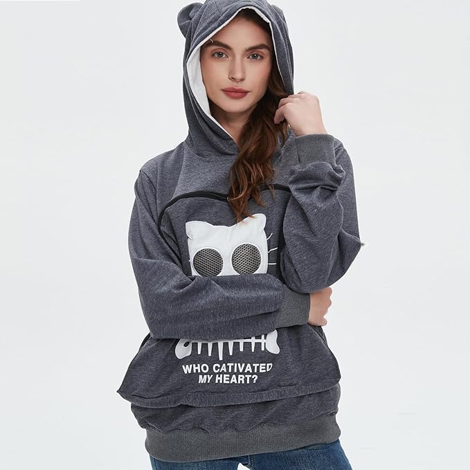 BOMBAXCEIBA Pet Pouch Hoodie Small Pet Carrier,Dog Cat Pouch Hoodie Sweatshirt Kangaroo Pocket Holder, With Ears Women's Fit