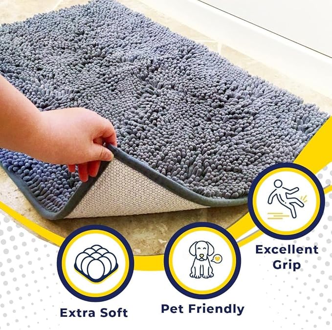 Muddy Mat® AS-SEEN-ON-TV Highly Absorbent Microfiber Door Mat and Pet Rug, Non Slip Thick Washable Area and Bath Mat Soft Chenille for Kitchen Bathroom Bedroom Indoor and Outdoor - Baby Blue 24"X36"