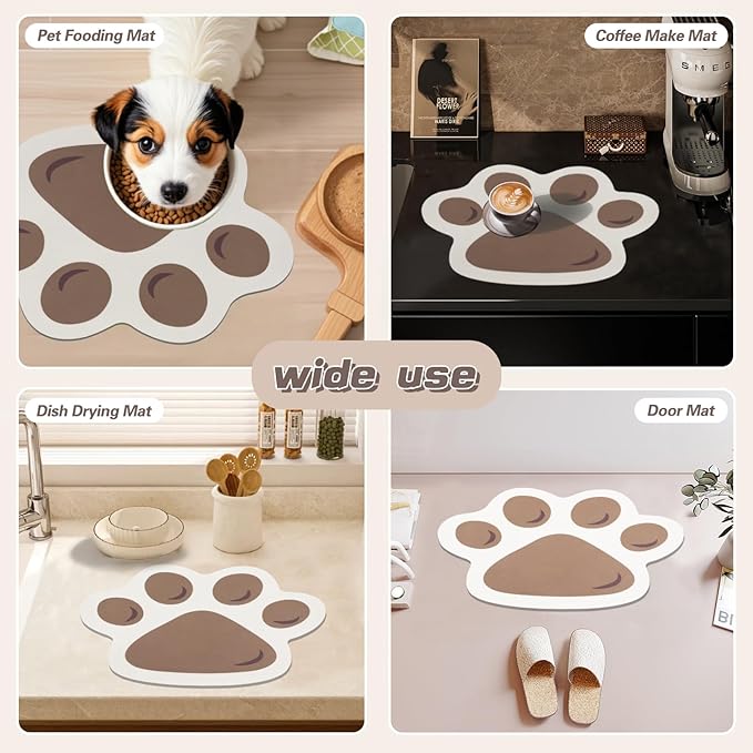 Le couranT Pet Feeding Plastic Placemat -Cat Dog Mat for Food and Water Bowl, Absorbent Quick Dry Food Mat, Anti-Slip No Stains Dog mat with Footprints for Messy Drinkers,Cute Cat Paw-12x17 in