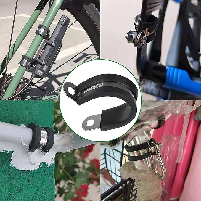 15pcs 1-1/4 Inch Stainless Steel Cable Clamps,Rubber Coated Cushioned Insulated Cable Clamp,Automotive Cable Wire Clamps,Pipe Clamps,Metal Clamp for Tube,Lines,Wire Cord Installation(Black,32mm)