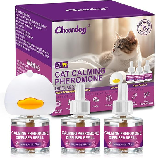 Cat Pheromones Calming Diffuser Relieve Anxiety Stress Cat Calming Diffuser Comfort for Cats 3 Refills, Reduce Fighting and Scratching Calm Relaxing Fits All Cats (3)
