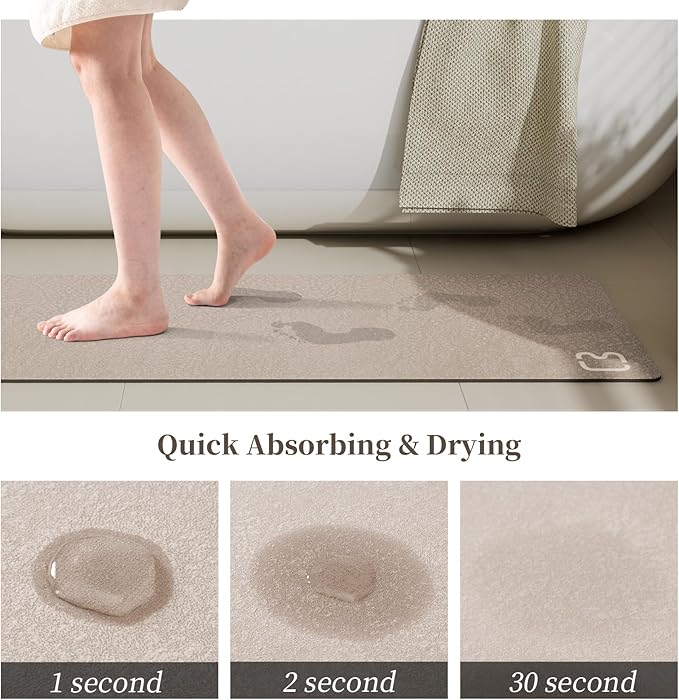 Diatomaceous Earth Bath Mat Super Absorbent Non Slip Fast Drying Shower Rug Stone Bath Mat for Bathroom Thin Bathroom Floor Mats Fit Under Door, Machine Washable, 17" x 27.5", Taupe