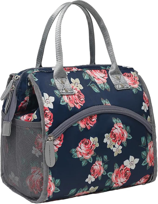 FlowFly Insulated Lunch Bag for Women, Men, Large and Reusable, Handle, Work and Travel Tote and Meal Prep Organizer, Rose