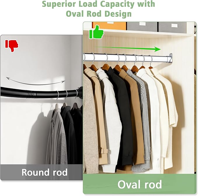 Premium Oval Closet Rod with End Supports- Chrome, Adjustable, Heavy Duty, No-cut 31"-51"