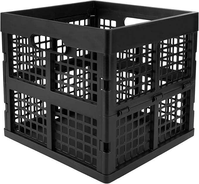 Eslite 3-Pack Collapsible Plastic Storage Crates,Foldable Crates for Storage,16L (Black)