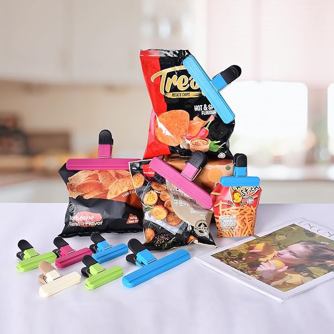 12 PCS Chip Clips Bag Clips Food Clips for Bags Sealing Clip Large Size Food Bag Clips for Food Storage Kitchen and Home（6.1in x4，3.07in x8）