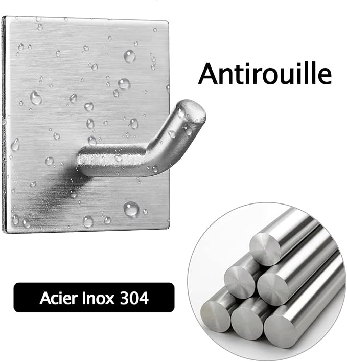 Heavy Duty Adhesive Hooks, Stick on Wall Adhesive Hangers, Strong Stainless Steel Holder, Self Adhesive Hooks for Kitchen Bathroom Home Door Towel Coat Key Robe 4 Packs Silver