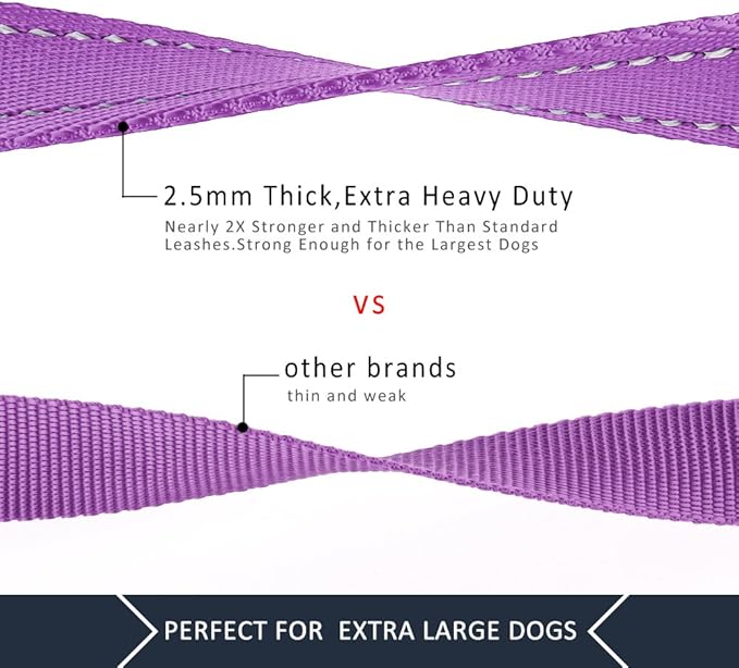 Plutus Pet Double Handle Dog Leash 4ft, Heavy Duty, Reflective Dual Handle Dog Leash for Safety Training, for Medium Large Dogs,2 Handle Leads(Purple)