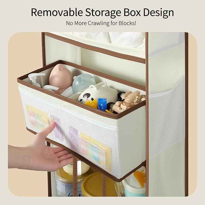 Yecaye 6 Tier Over the Door Organizer with Detachable Bin, Stuffed Animal Storage with Clear PVC Windows, Door Organizer Hanging for Bedroom Nursery Closet Dorm Room Laundry Pantry Bathroom, Beige