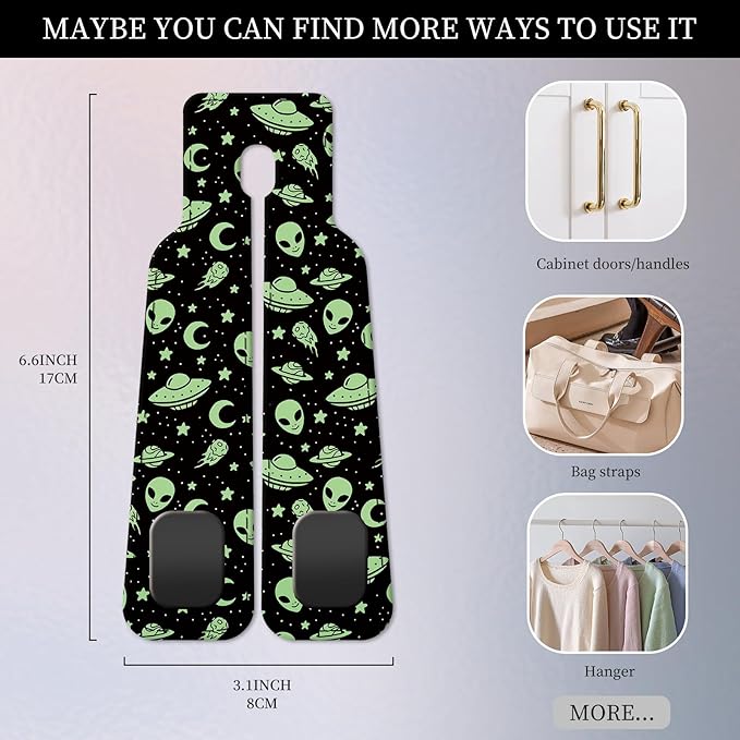 PU Leather Car Seat Hook, Storage Headrest Hanger, Cute Car Backseat Organizer, Car Hooks For Purses and Bags Green Alien Pattern
