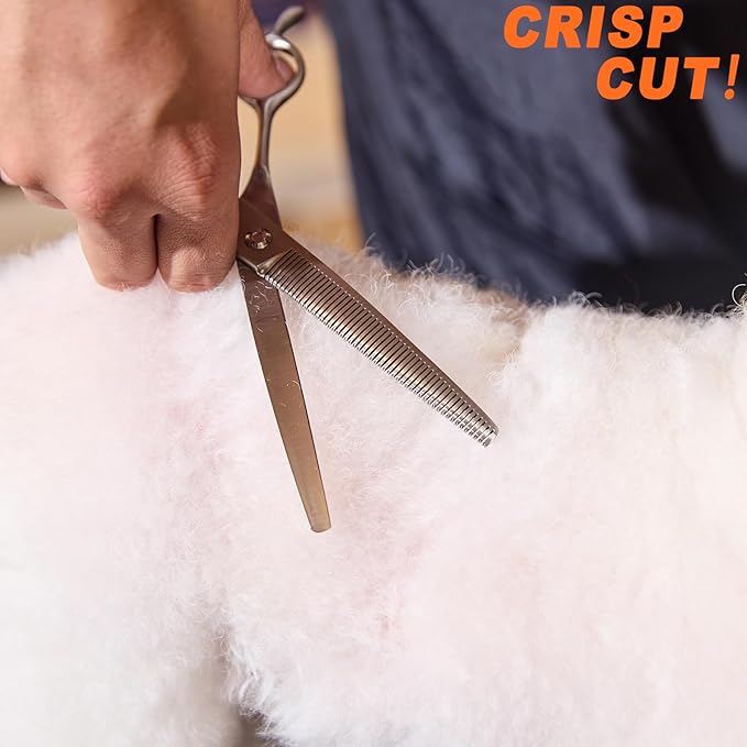 High-end Professional Dog Grooming Curved Thinning Scissors Teeth Blending Shears Pet Texturizing Thinner Blender Shears 7 Inch Extremely Very Sharp Made Of Stainless Steel Alloy For Dog Cat Groomer