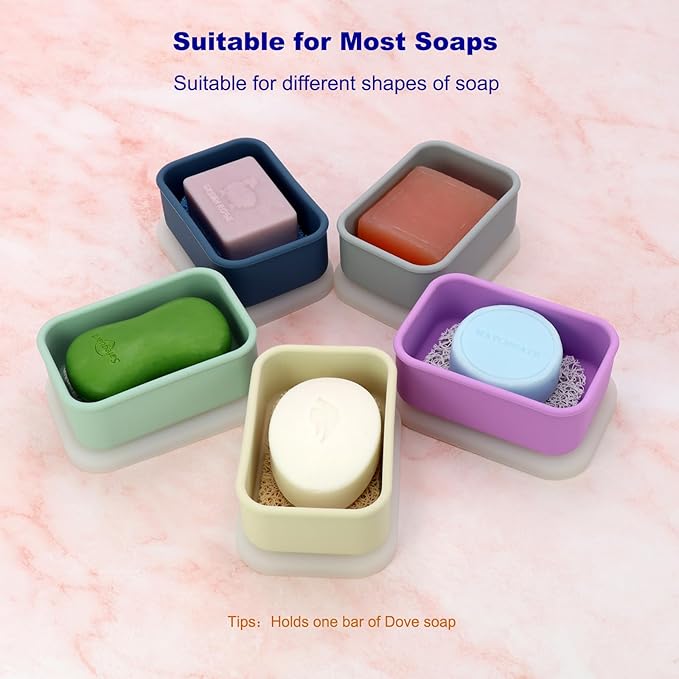 Travel Soap Case, Leak Proof Travel Soap Container, Silicone Soap Box with Drainage Layer, Shatterproof Soap Holder for Travel, Camping, Gym (Blue, Regular)