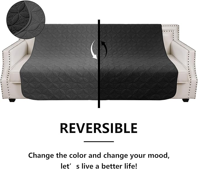 Waterproof Dog Blanket, 68x82 inches Pet Couch Covers for Sofa, Bed Furniture Protector from Dogs Washable and Reversible-Black+Darkgrey