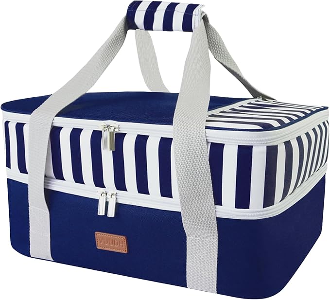 Vuudh Casserole Carrier Bag - Double Decker Food Bag, Insulated Casserole Carrier for Hot or Cold Food, Lasagna Holder Tote for Picnics,Beaches,Traveling or Gifts (Blue)