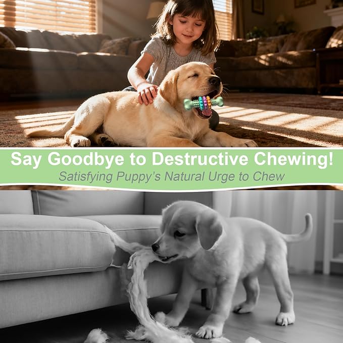Puppy Teething Toy, Indestructible Dog Chew Toys for Aggressive Chewers, Interactive Bone Dog Toy for Small & Medium Breeds, Tough Puppy Toys to Keep Them Busy and Clean Teeth
