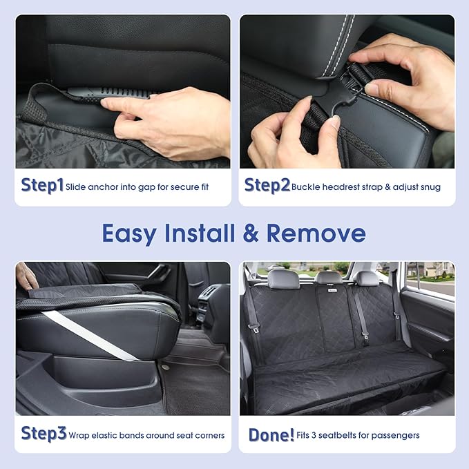 ALLANSING Upgraded 900D Heavy Duty Dog Back Bench Seat Cover, Car Seat Protector, 3 Seatbelts & Armrest Compatible, Waterproof Nonslip Pet Backseat Cover for Dogs & Kids, Fits Most Cars, SUVs, Trucks