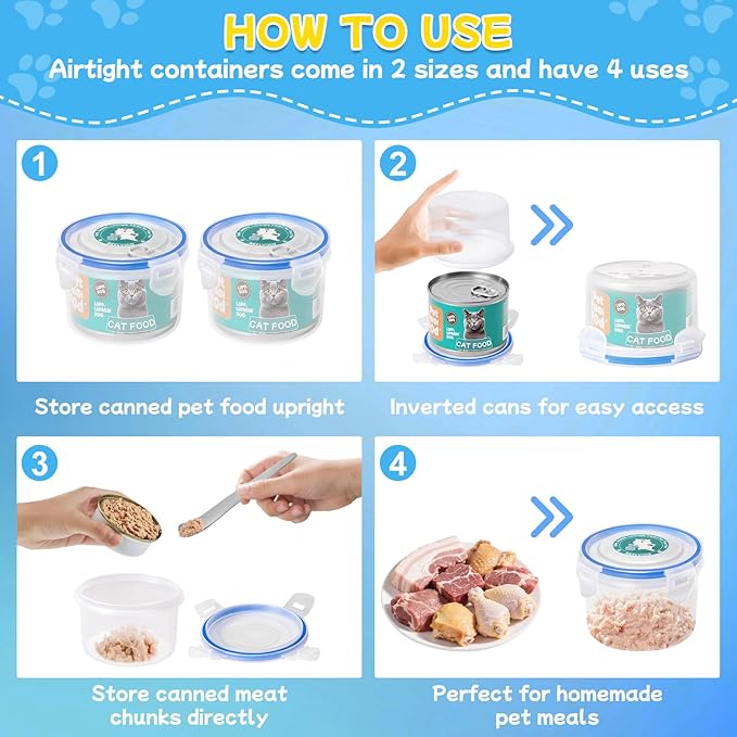 REFLYING Canned Cat Food Storage Lids,Reusable Airtight Can Cover Pet Food Sealer - Keeps Cat Food Storage Can Fresh, Cat Food Container Eliminates Odor, Easy To Use With SUS 304 Spoon,Can Opener