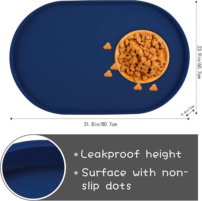 100% Waterproof 1.0" Raised Edge BPA Free Silicone Dog Food Mat, Pet Cat Feeding Mats Contain Spills Protects Floors, Placemats for Cats and Dogs Water Bowl Dishwasher XXL Large.