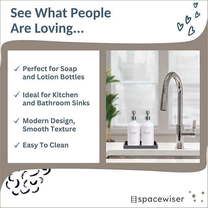 Spacewiser Countertop and Vanity Tray - Small 7.7" Silicone Tray for Soap Dispenser Bottles, Bathroom Trays, Kitchen Sink Soap Trays, Sink Caddy Kitchen Sinks Organizer, Soaps Dish & Sponge Holder Mat