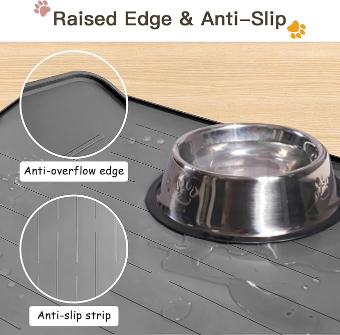 Largest Dog Food Mat, 48"x32" Silicone Dog and Cat Mat for Food and Water Bowls, Thinken Waterproof Non-Slip XXXL Pet Feeding Mat for Floors (Grayish Blue)