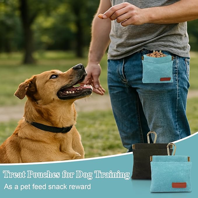 2Pcs Dog Treat Pouches for Pet Training, Hand Free Puppy Dogs Treat Bag with Carabiner, Portable Auto Closing Pet Dog Walking Bag for Travel or Outdoor Use, Pets Feed Snack Reward Pocket- Green