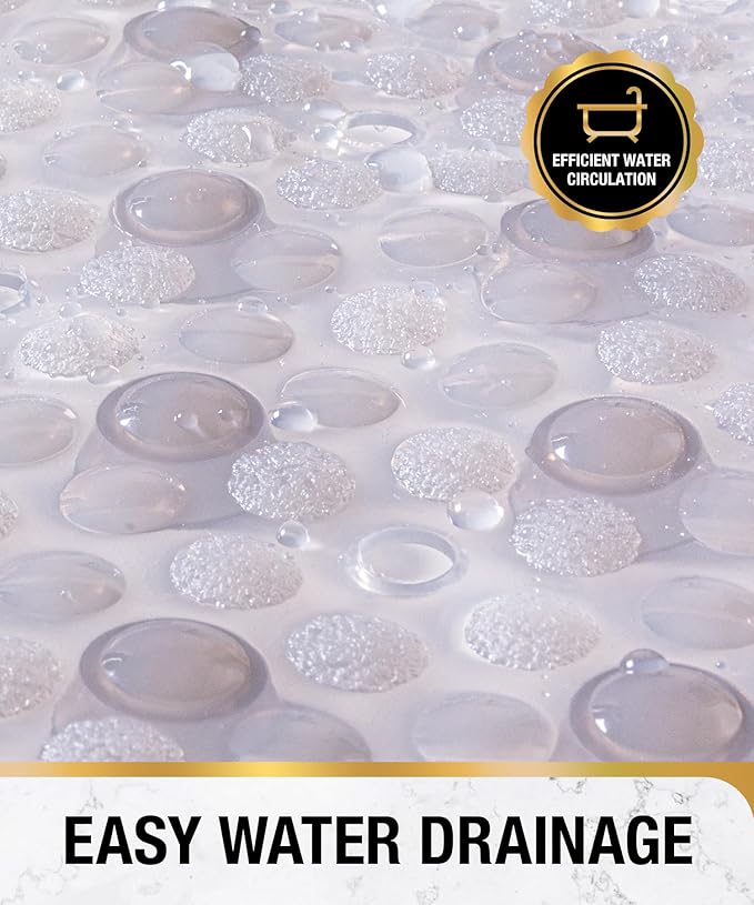 HITSLAM Bathtub Mat Non Slip, 35x16 Inch Bubble Oval Bath Tub Mat for Bathroom, Machine Washable Shower Mat with Suction Cups and Drain Holes, Grey