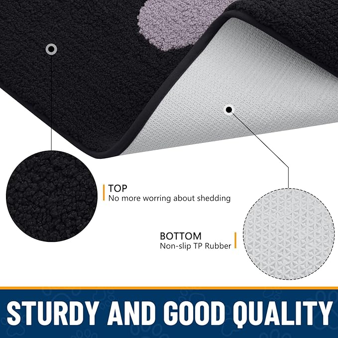 Smiry Dog Door Mat for Muddy Paws, Absorbs Moisture and Dirt, Low-Profile Entryway Mat with Non-Slip Backing, Entry Indoor Outdoor Doormat for Inside Floor (36x24 Inches, Black and Grey, Paw)