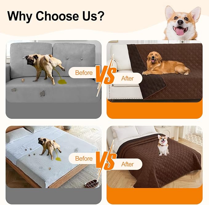 Smiry Reversible Waterproof Couch Covers for Sofa, Washable Dogs Pet Couch Covers for 3 Cushion Sofa Pet Friendly, Water Resistant Furniture Protector Slipcover, Geometric (30"x53", Brown/Chocolate)