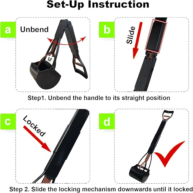 Pooper Scooper, Large Pooper Scooper for Dogs Heavy Duty, Dog Pooper Scooper with Long Handle & High Strength Durable Spring, Foldable Dog Poop Pick Up (32-inch) (Brown(Bottom Seamless))