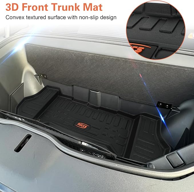 ROCCS Front Trunk Mat Fits for Rivian R1T/R1S Accessories 2022 2023 2024 All Weather TPE Frunk Mats Cargo Liners Trunk Mat with Upper Mat