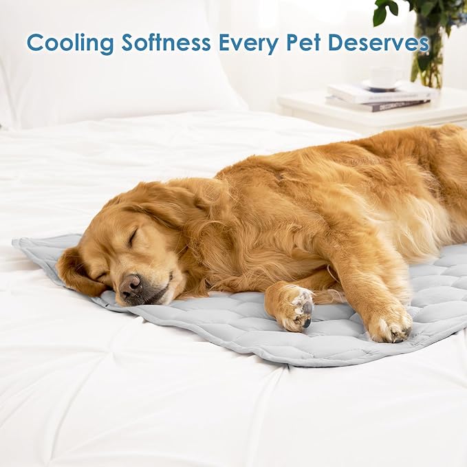 EHEYCIGA Cooling Mat for Dogs(Q-Max>0.53), Washable Dog Cooling Mat, Portable Kennel Cooling Pet Pad for Summer, Non-Slip Summer Crate Pad for Large Dog, Grey, 44x32