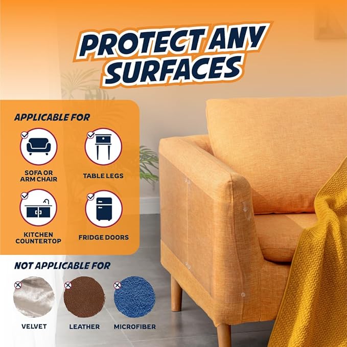 12 Pack Cat Scratch Furniture Protector Sheets – Matte Finish Couch & Sofa Guard from Cat Claws – Easy Apply, Removable, with Twist Pins (6 XL + 6 Large)