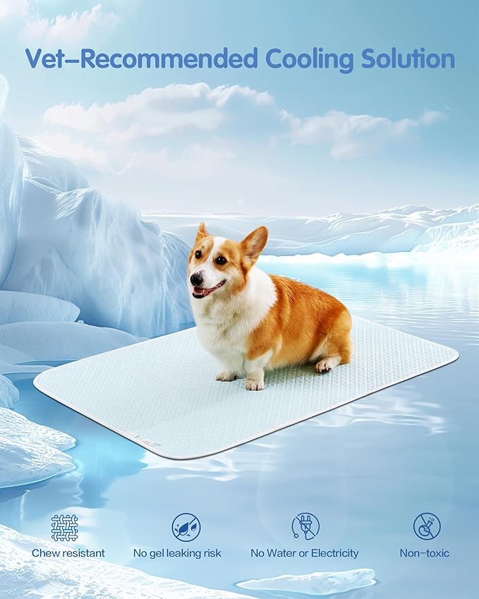 TIMSUNBER Dog Cooling Mat - Instant Cooling Pet Bed for Dogs & Cats, 6-12°F Drop, Non-Toxic & Machine Washable, Anti-Slip Bottom, Cool Mat for Indoor & Travel Use Light Blue 36" x 24"