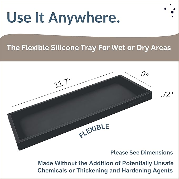 Spacewiser Countertop and Vanity Tray - 11.7" Silicone Bathroom Tray Countertop, Dish Soap Trays for Kitchen Counter, Organizer Accessories Caddy, Toilet Laundry Shower Oil Makeup Mat, Black