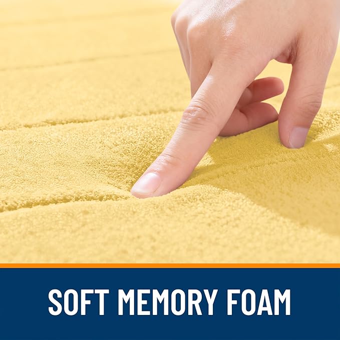 OLANLY Memory Foam Toilet Rugs U Shaped 24x20, Super Soft Absorbent Contour Bath Rugs, Quick Dry, Machine Washable Toilet Mat, Bathmat Floor Carpet, Bathroom Home Decor Accessories, Yellow