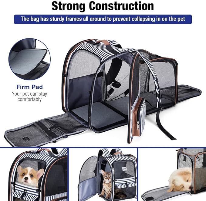 Large Cat Backpack Carrier Expandable Pet Carrier Backpack for Small Dogs Medium Cats Fit Up to 18 Lbs, Dog Carrier Backpack,Puppy Backpack Carrier, Striped
