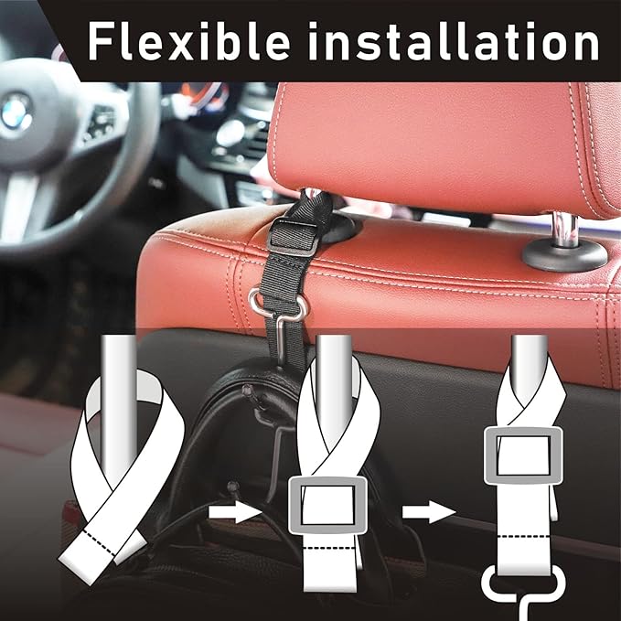 Car Headrest Hooks for Purse and Bags, Purse Holder for Car, Adjustable Back Seat Hanger, Metal Heavy Duty 100 lbs, (C1)